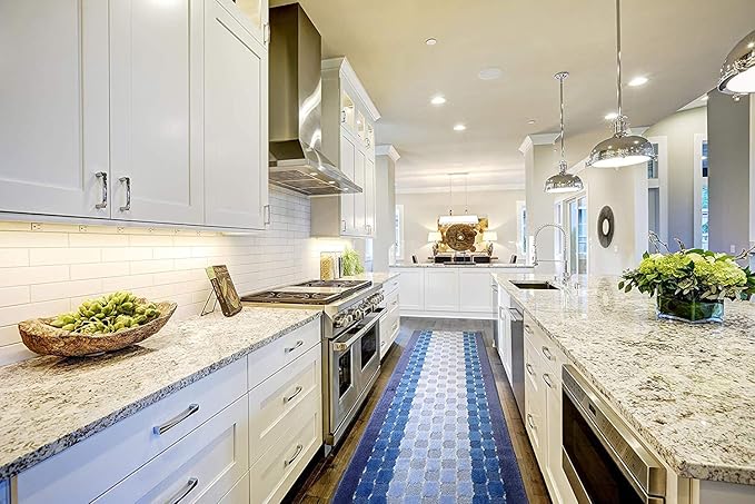 Custom Length Hallway Runner Rug,Slip Resistant,Checkered Blue, 26 Inch X 35 feet, Sold and Priced Per Foot