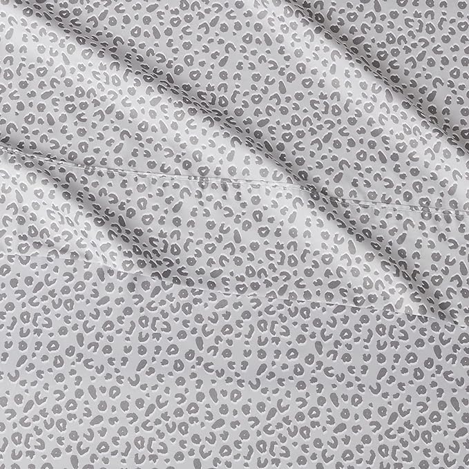 Amazon Basics Lightweight Super Soft Easy Care Microfiber 4 Piece Bed Sheet Set With 14-inch Deep Pockets - Full, Gray Cheetah,Printed