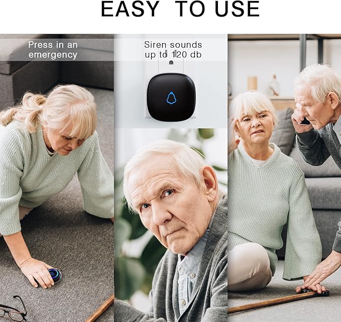 Caregiver Pager, Wireless Call Button for Seniors/Elderly at Home, 1 SOS Button + 1 Receiver Medical Life Alert System, Emergency Panic Call Bell, Help Alarm for Nurse Calling & Patient Assistance