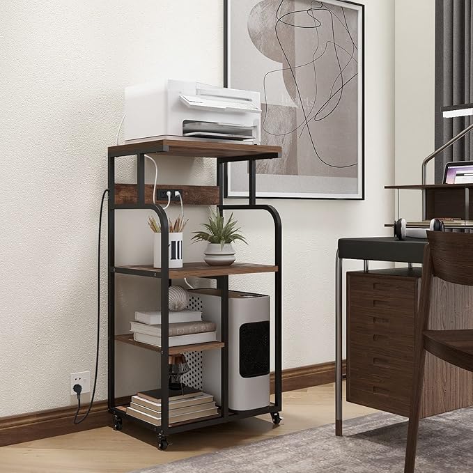 VEDECASA Large Printer Stand Cart with Charging Station USB Port 21.2"x15.7"x42.3" Rolling Tall 3-Tier Printer Stand with Adjustable Shelf Storage Home Office