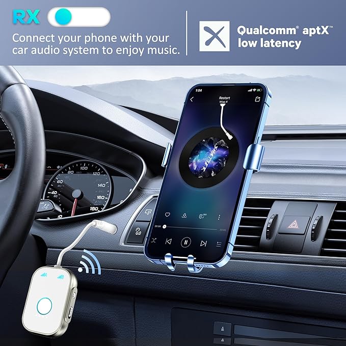 Swiitech Bluetooth Transmitter Receiver, 2-in1 Wireless Adapter for Airplane, Bluetooth 5.3 Transmitter for TVs, Gym Equipment, Cars,Use with 3.5mm Jack and RCA Cable