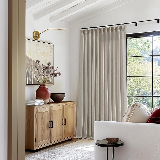 Extra Wide Taupe Linen Curtain 96 Inches Long 70 Inch Wide for Living Dining Room Pinch Pleated Drapes for Patio Sliding Glass Door Hooks Rings Sheer Privacy Curtain 72x96 1 Panel Burlywood Birch