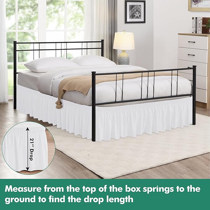 Biscaynebay Wrap Around Bed Skirts with Split Corners for Full Beds 21" Drop, White Adjustable Elastic Dust Ruffles Easy Fit Wrinkle & Fade Resistant Silky Luxurious Fabric Machine Washable