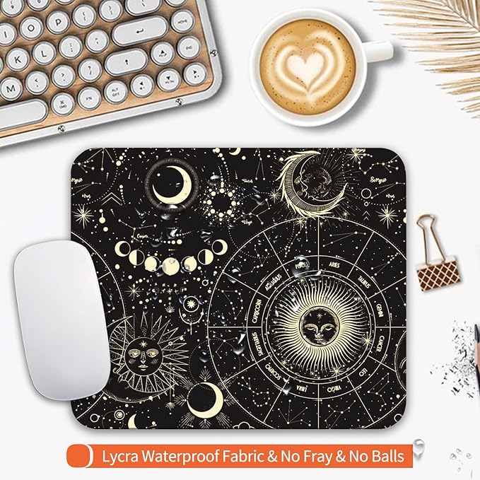 Armanza Square Mouse Pad Moon Sun, Personalized Premium-Textured Custom Mouse Mat Design, Washable Mousepad Cloth, Non-Slip Rubber Base Computer Mouse Pads for Wireless Mouse