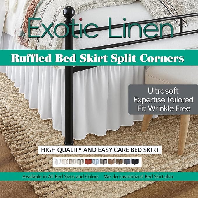 Ruffled Bed Skirt Split Corners with Platform, Tailored Fit Hotel Quality Wrinkle Free Ultra-Soft Microfiber Dust Ruffle, Upto 21 Inch Drop, King, Sage