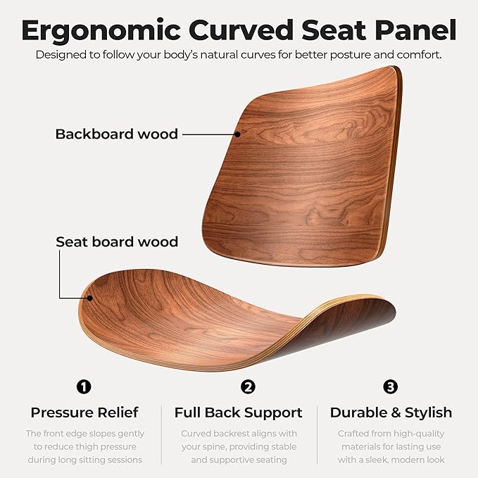 Home Office Desk Chair with Wheels, Armless Adjustable Height PU Leather Office Chair, Mid Back Ergonomic Computer Chair, Walnut Curved Seat Design No-Arm Chair (Half-Black)