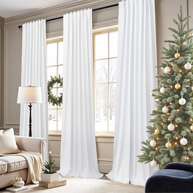 Pitalk White Room Darkening Curtains White Blackout Curtain 68 Inch Length 2 Panels Faux Linen Viral Short Bedroom Window Curtain for Dining Living Room 68 Long Cortinas Blancas para Sala Dormitorio