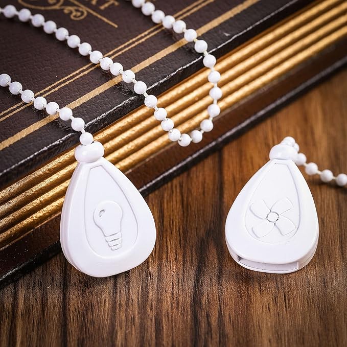 Patelai 4 Pieces Ceiling Fan Pull Chain Extender Ornament 12 Inch Ceiling Pull Chain Extension Classic Drop Shaped Pendant Beaded Ball Cord for Fan light lamp decorative with Connector(White)