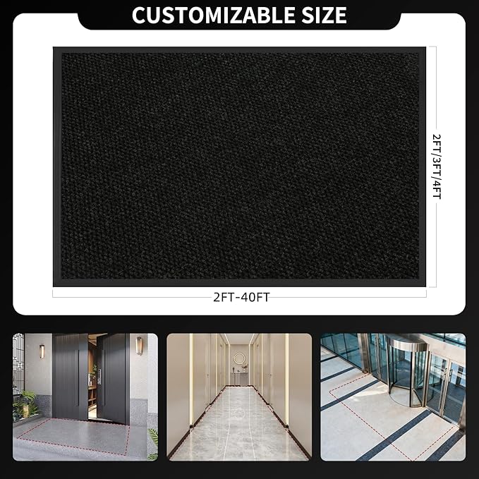 3ft x 10ft Front Door Mat Indoor Outdoor Entrance, Commercial Heavy Duty Entryway Matt, Non-Slip Rubber Backing Low Profile Doormat, Waterproof Dirt Trapper Welcome Mat for High Traffic Area