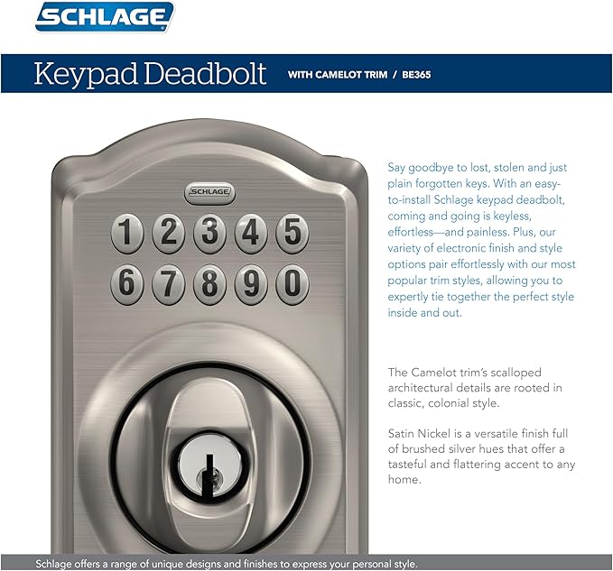 SCHLAGE BE365 CAM 622 Keypad Electronic Deadbolt, Matte Black