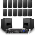 Sound Town Commercial Restaurant Audio Set with One 6-Zone 70V/100V Amplifier with Bluetooth, 12 x Weather-Resistant 6.5-Inch Surface-Mount Speakers, Two Dual 8-Inch Subwoofers, Black (P36X12T6B2S28)