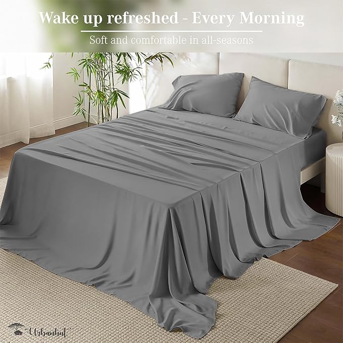 URBANHUT 800 Thread Count 100% Cotton King Size Sheets, Luxury 4 Piece King Bedsheets, Hotel Sheets Sateen Finish - Better Than Egyptian, 16" Elasticized Deep Pocket - Dark Grey
