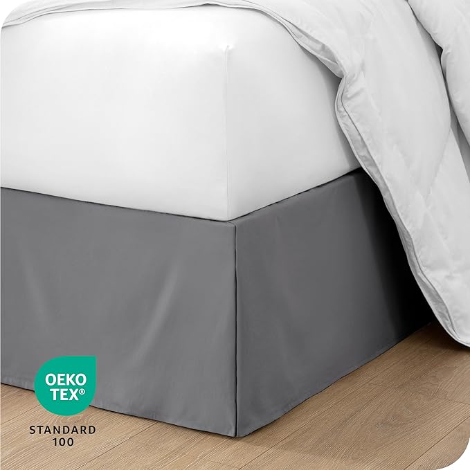 Bare Home Full Bed Skirt - 15-Inch Tailored Drop Easy Fit - Bed Skirt for Beds - Center & Corner Pleats (Full, Grey)