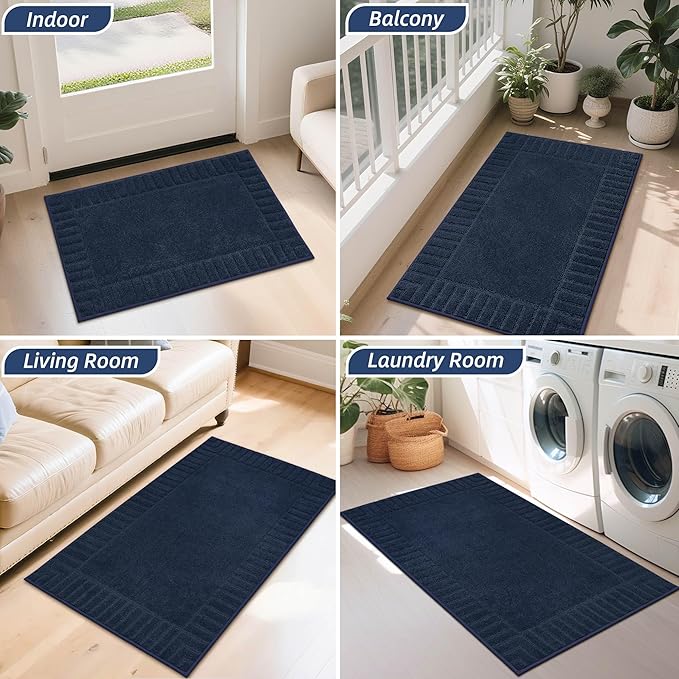 BEQHAUSE Door-Mat-Non-Slip Front Door Mat Washable Low-Profile Entrance Rugs for Front Door Entry Dirt Trapper Door Mats Absorbent Welcome Mats,20"x32", Navy Blue