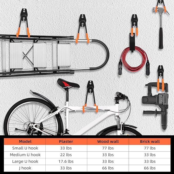 CRXCRC Garage Hooks, 6 Pack Medium Square Wall Hooks for Hanging Heavy Duty Ladders, Bikes, Tools Ideal for Garage, Garden, Basement Utility Room Storage (Orange)