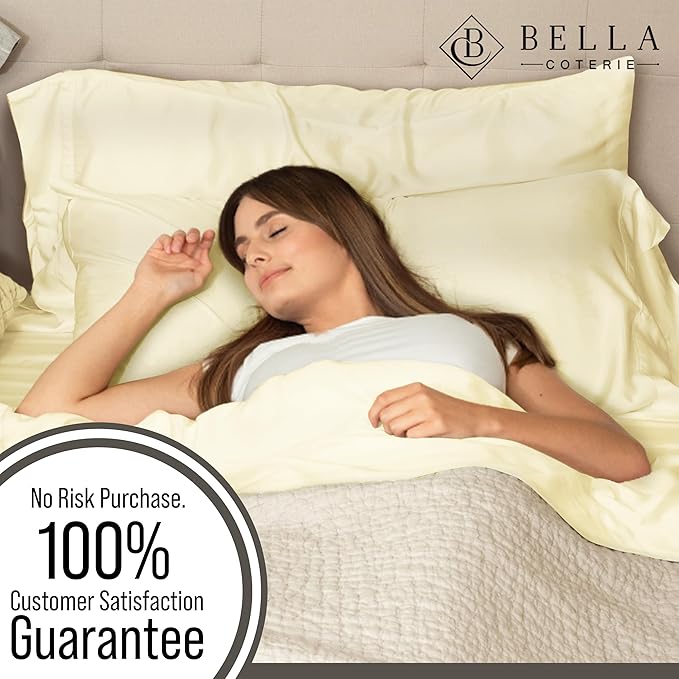 Bella Coterie Luxury Bamboo Viscose Twin XL Size Sheet Set | 100% Organically Grown | Ultra Soft | Cooling for Hot Sleepers | 18" Deep Pocket [Lemonade]