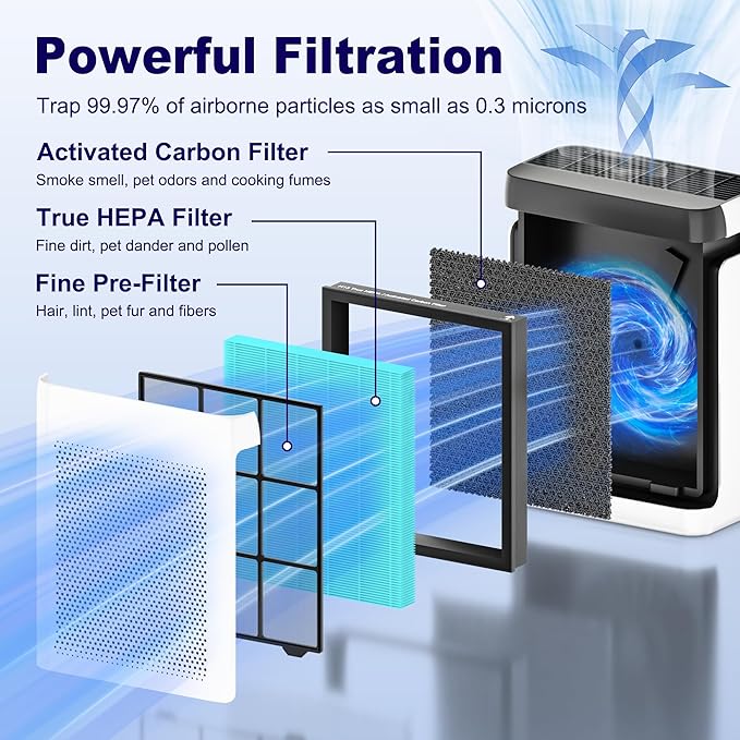 PETOX Vital 200S Smoke Remover Replacement Filter for LEVOIT Vital 200S and Vital 200S-P Air Purifier, True HEPA and Activated Carbon Filter, Vital 200S-RF-SR, 2 Pack, Blue
