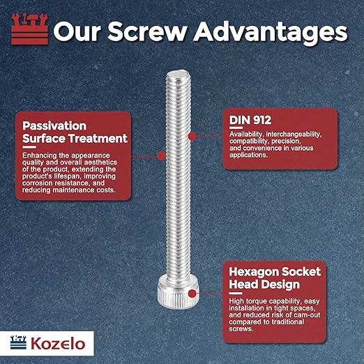 Kozelo 15pcs Socket Head Cap Screws - [M5-0.8 x 50mm] 304 Stainless Steel Allen Socket Drive for Electrical Motor 3D Printing Fan Engine Replacement Use, Silver
