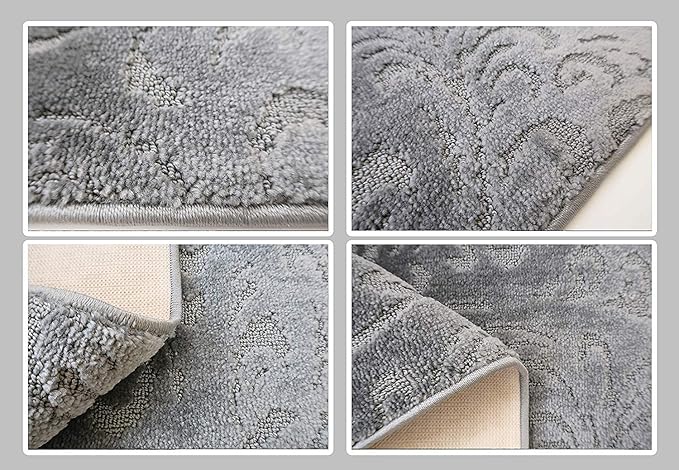 Custom Length Hallway Runner Rug,Slip Resistant,Floral Grey, 26 Inch X 25 feet, Sold and Priced Per Foot