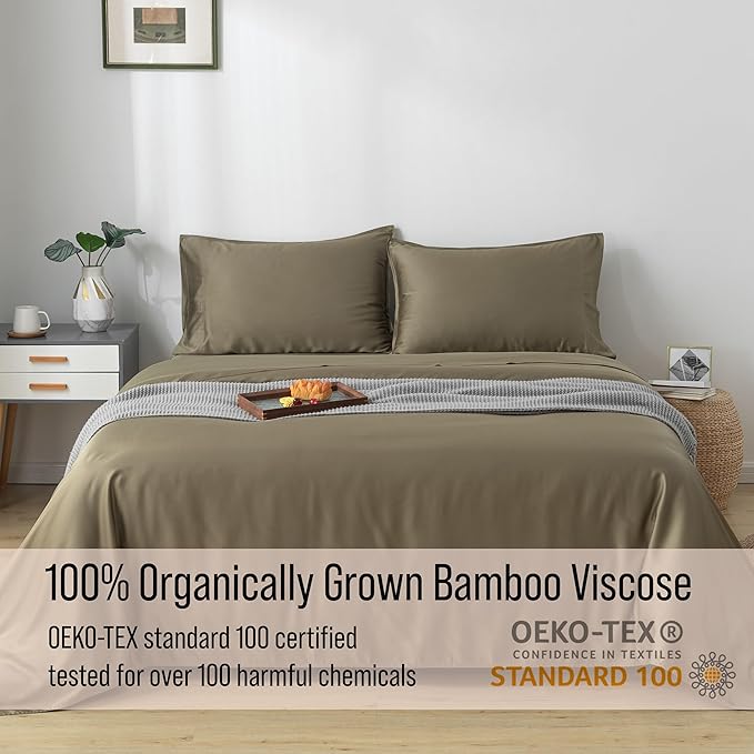 Bella Coterie Luxury Bamboo Viscose Twin XL Size Sheet Set | 100% Organically Grown | Ultra Soft | Cooling for Hot Sleepers | 18" Deep Pocket [Olive]