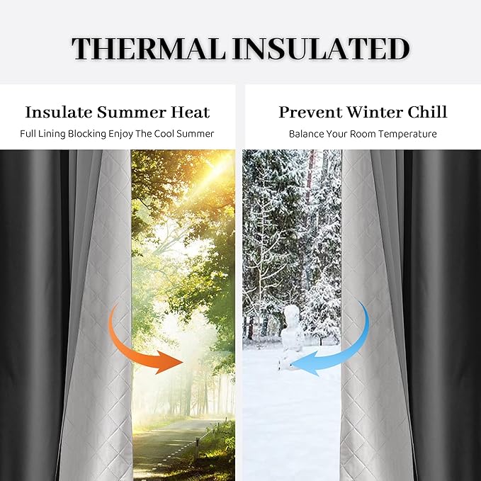 3-in-1 100% Blackout Curtains 120 Inches Long, Thermal Insulation, Soundproof Back Tab Drapes for Bedroom Living Room Sliding Glass Door, with Pin Hooks, Grey 50x120 Inch 1 Panel
