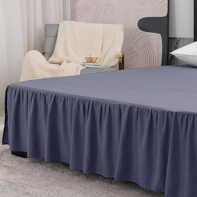 Navy Blue Bed Skirt King Size Ruffled Bed Skirt with Split Corners, King Bed Skirt 14 Inch Drop, King Size Bed Skirt Grey for Ruffled Bed Skirt with Split Corners, Bed Skirt King Size