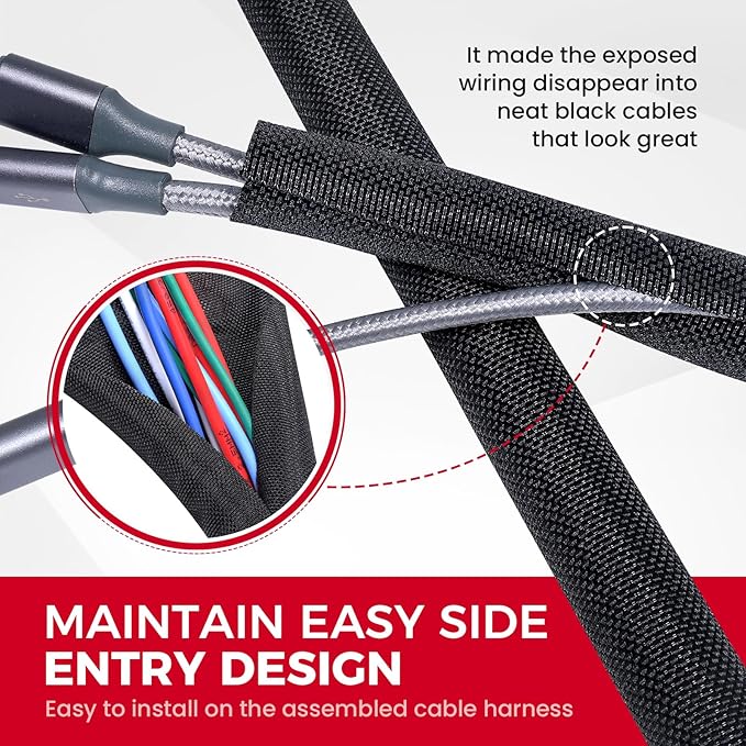 Sonoreboom Braided Wire Loom Mesh Woven Black Split Sleeving for Automotive Wires/Audio Video Cable/Multi-Cable Strings (1/4" - 28 Feet)