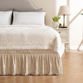 MIYE Wrap Around Ruffled Lace Bed Skirt, Elastic Dust Ruffle with Adjustable Belts, Easy to Put On, Bed Frame Cover, Machine Washable (Tassel Ruffle/Beige, King/Queen-15 Drop)