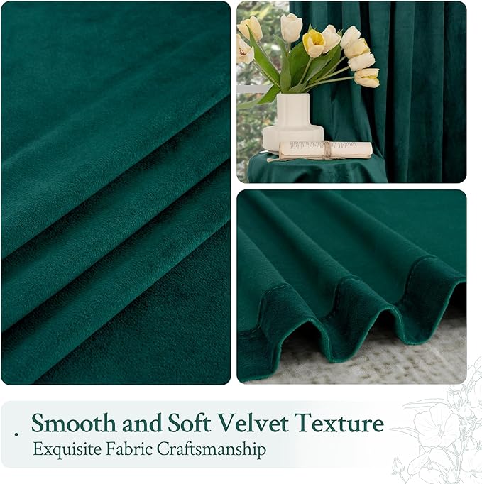 LAMIT Teal Velvet Curtains 120 Inch Length for Living Room, Thermal Insulated Room Darkening Drapes Luxury Privacy Protected Back Tab and Rod Pocket Panels for French Door, 2 Panels, 52 x 120 Inch