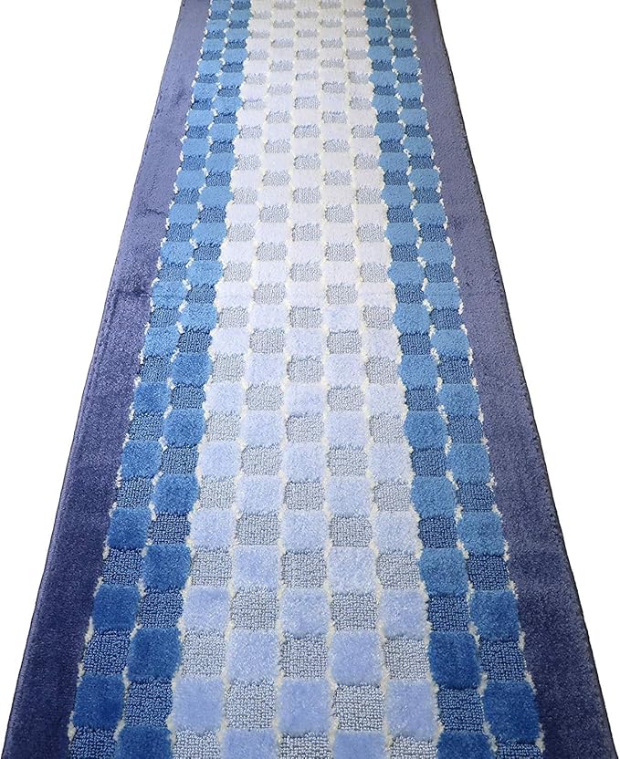 Custom Length Hallway Runner Rug,Slip Resistant,Checkered Blue, 26 Inch X 15 feet, Sold and Priced Per Foot