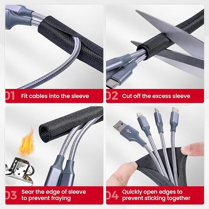 Sonoreboom Wire-Loom-Tubing Black Self Wrapping Sleeving Cord Management Protector Coverage for Cables/Wires Harness/Hose/Pip (1/4" - 54 Feet)