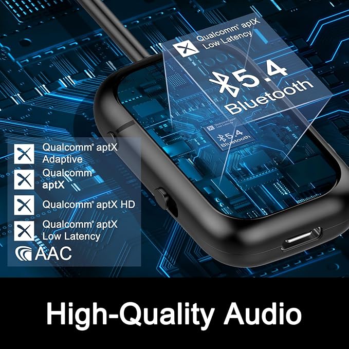 Premium Airplane Bluetooth 5.4 Transmitter Adapter,Supports 2 AirPods/Headphones 2-in-1 Bluetooth Transmitter Receiver with aptX Low Latency,Wireless Adapter for Flight,TV,Gym,Tablets Car Stereo