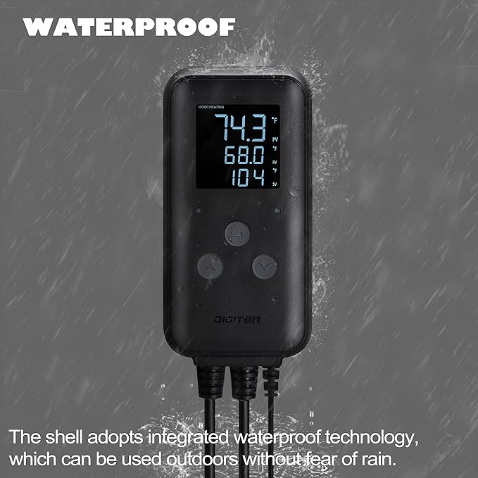 SENSTREE Greenhouse Temperature Controller Digital Waterproof Thermostat for Home Brewing, Fermentation, Breeding, Incubation, Terrarium, Heating & Cooling, 110V 10A 1100W