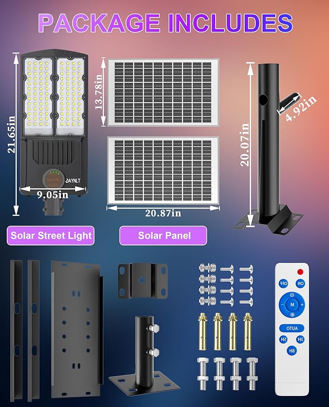 JAYNLT Y-8000W Solar Street Lights Outdoor,6500K 600000LM High Power Parking Lot Lights Commercial Dusk to Dawn, IP67 Waterproof Solar Security Flood Lamps Motion Sensor for Farm,Garage