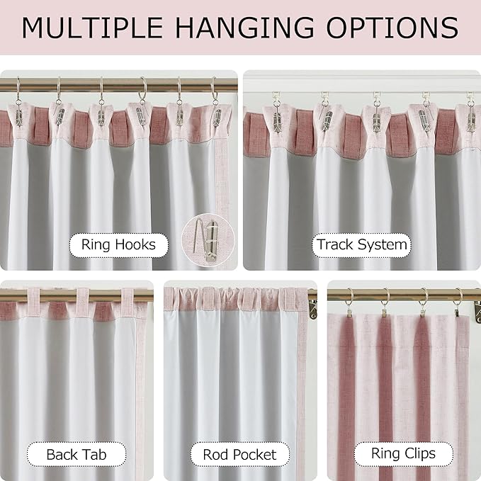 Vision Home Soft Pink Linen Full Blackout Curtains 120 inch for Bedroom Living Room Darkening Soundproof Window Panels Thermal Insulated Rod Pocket Back Tab Neutral Drapes 10FT 56" Wx120 Lx2