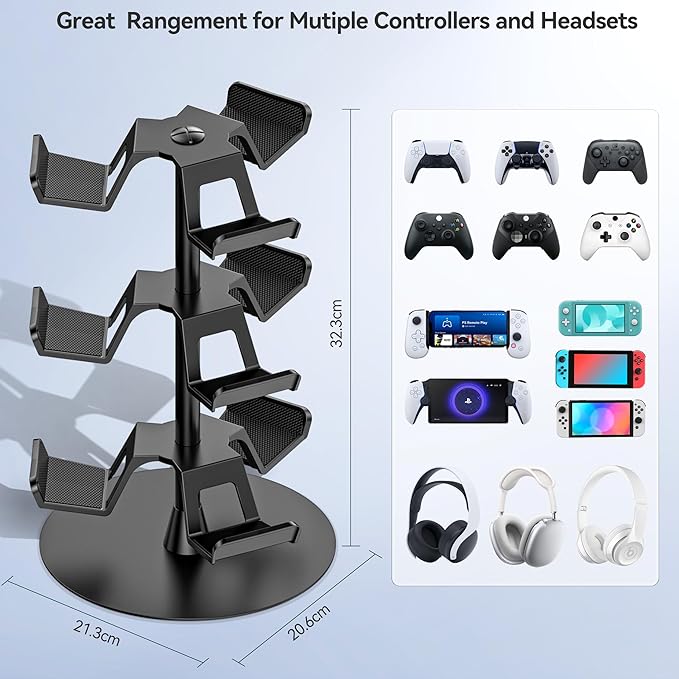 Kosker Headset Stand 3 Tiers for Desk, Rotatable Gaming Controller Stand for PS5/PS4/Xbox/Switch2/PS Portal/Phone, Universal PC Gamer Gift Accessory Controller/Headphone Holder for 9 Packs Controller