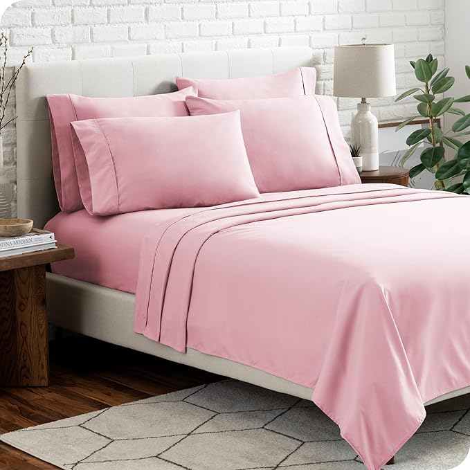 Bare Home Hotel Luxury Twin Sheet Set, Extra Soft - 4 Piece Set - Deep Pockets - Easy Fit - Cooling & Breathable - Wrinkle, Fade, Stain Resistant - Includes 2 Pillowcases (Twin, Light Pink)