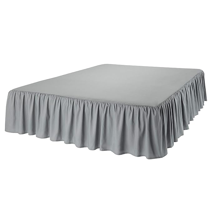 Amazon Basics Lightweight Ruffled Bed Skirt, Classic Style, Soft and Stylish 100% Microfiber With 16" Drop, Queen, Dark Grey, Solid