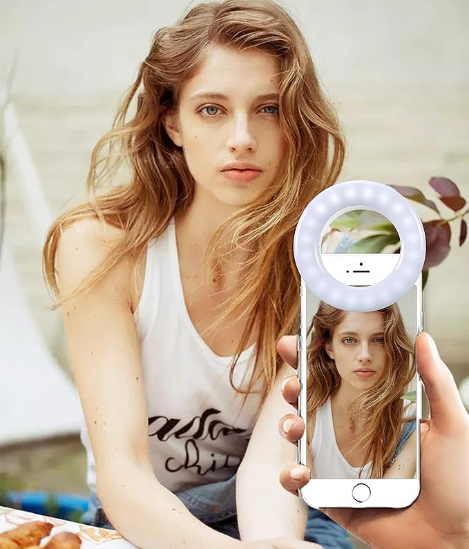 Selfie Ring Light, Oternal Ring Light Rechargeable Portable Clip-on Selfie Fill Light for iPhone Android Smart Phone Photography, Camera Video, Girl Makes up