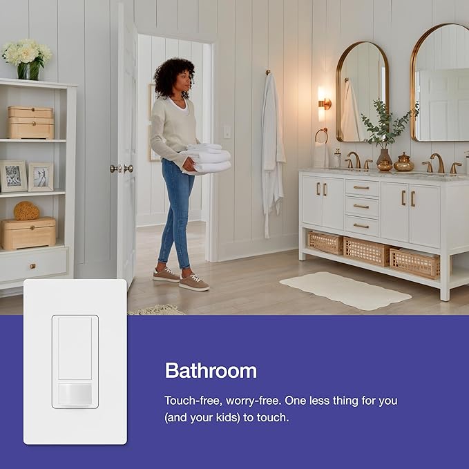 Lutron Maestro Motion Sensor Light Switch Indoor for Bathroom, Garage, Laundry Room, Any Bulbs, Occupancy Vacancy Sensor, Single-Pole, MS-OPS2-GR, Gray