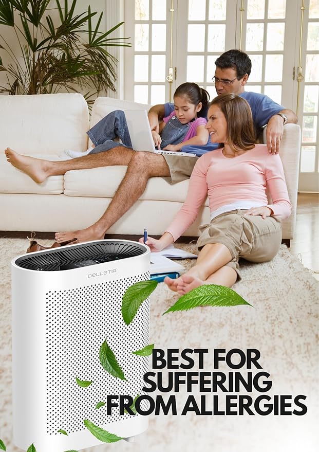 DELLETIR Office Air Purifier with 3-in-1 HEPA Filter Desktop Air Cleaner for Smoke, Dust, Pet Dander, HEPA Air Purifier for Home and Bedroom (EPI810)