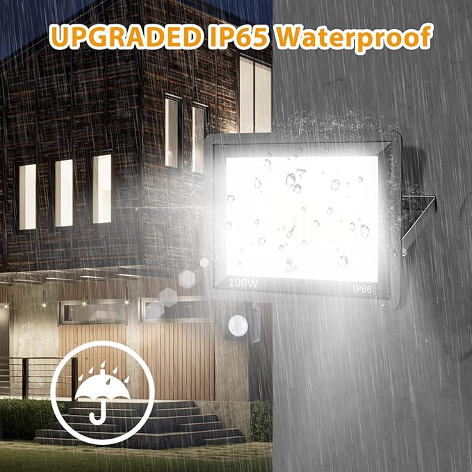 YANYCN 2 Pack 100W LED Motion Sensor Flood Light,Dusk to Dawn,IP66 Waterproof, 11800 Lumens, 5000K Daylight White, Super Bright Security Light for Garage, Front Porch, Barn