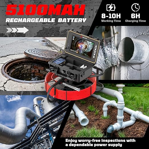HBUDS Sewer Camera with 512Hz Sonde, Self Leveling 165ft Drain Camera with Meter Counter, 7mm Cable, 9" HD Screen 1080P Plumbing Cameras Snake with Light, 5100mAh Battery Pipe Inspection DVR 32GB