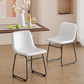 Dining Chairs Set of 2, 18 Inch Kitchen Chairs with Back, Faux Leather Armless Dining Room Chairs with Metal Legs for Home, Bistro Coffee Shops (White)