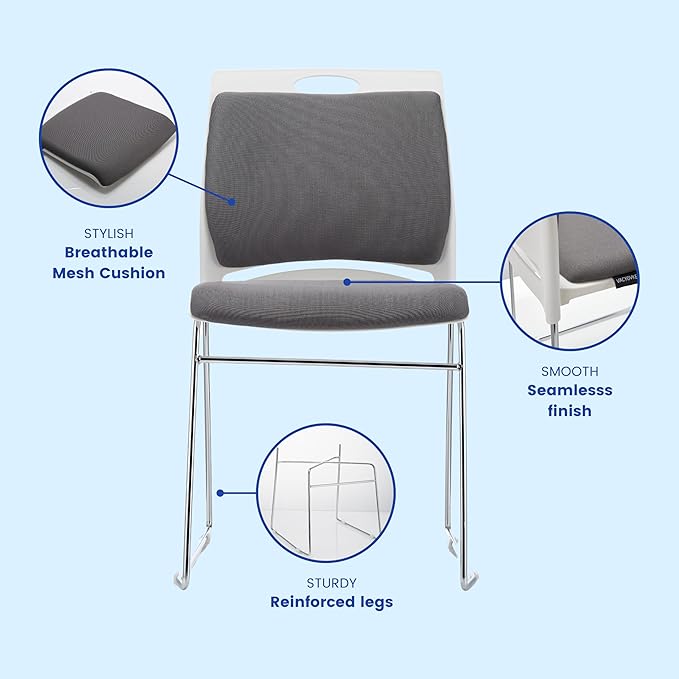 8 Pack Stackable Chairs - 1102LB Capacity Modern Reception Chairs for Home Office, Kitchen, Waiting & Multi-Purpose Rooms