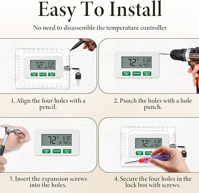 4 PCS Thermostat Lock Box with Key, Universal Thermostat Covers with Locks, Clear AC Lock Box Cover on Wall, Upgrade Thicken Universal Thermostats Cover, Fit Thermostats 6.1" x 5.4" x 3.2" or Smaller
