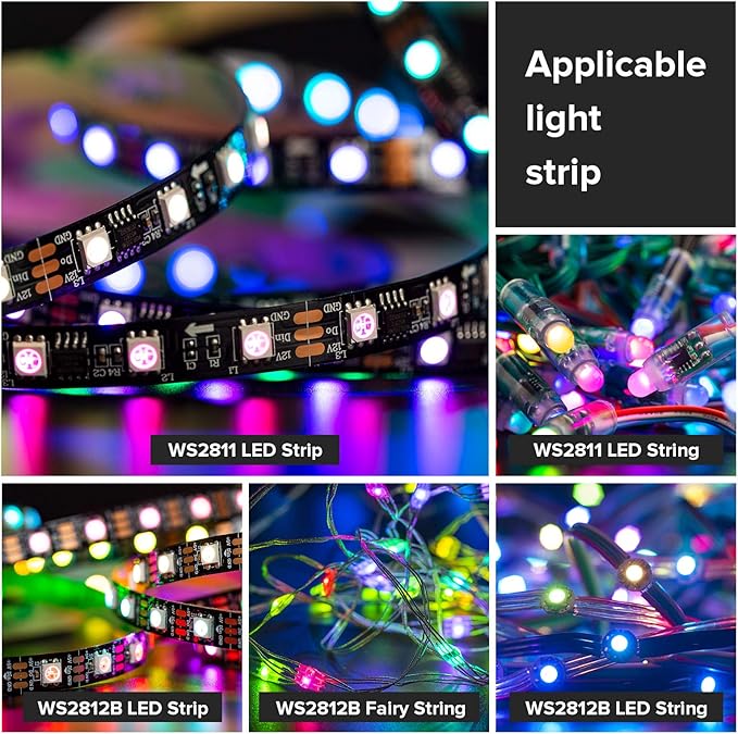 BTF-LIGHTING WS2811 WS2812B 1903 DC5/12V 14keys Wireless RF RGB LED Controller 300 Kinds of Changes Digital Color LED Pixel Strip modules Input=Ouput Voltage Perfect for DIY Project Black