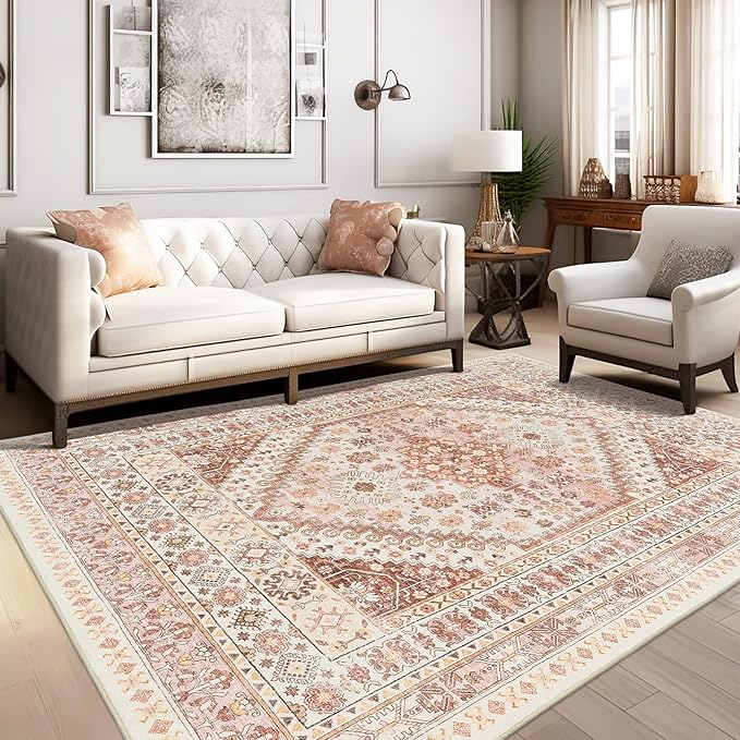 zesthome 5x7 Area Rugs - Ultra-Thin Washble Rug, Stain Resistant Anti Slip Backing Rugs for Living Room,Bedroom, Vintage Home Decor Area Rug