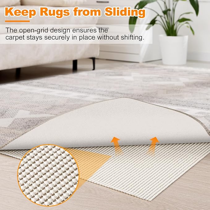 Songrey Non-Slip Rug Pad 7x10 FT, Extra Thick Carpet Pads for Hard Surfaces, Prevents Sliding and Secures Rugs, Provides Floor Protection with Comfort Cushioning