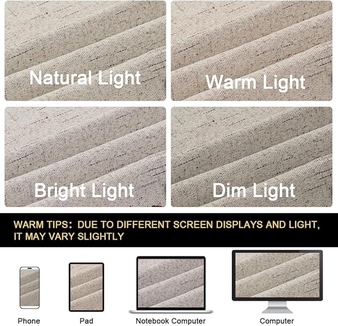 PrinceDeco Linen Blackout Curtains for Bedroom/Living Room 100% Black Out Curtains 96 Inch Long 2 Panels Set Linen Look Room Darkening Thermal curtains with White Liner Backing for Nursery Decor,Stone